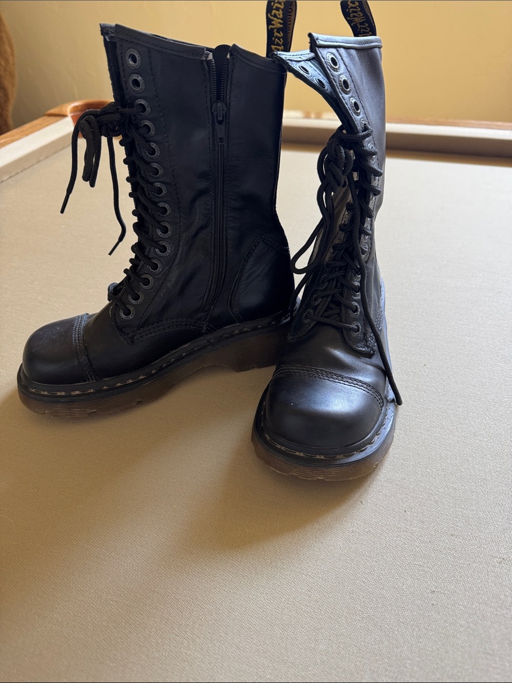 Dr. Martens Tall Black Lace-Up Combat Boots with Side Zipper